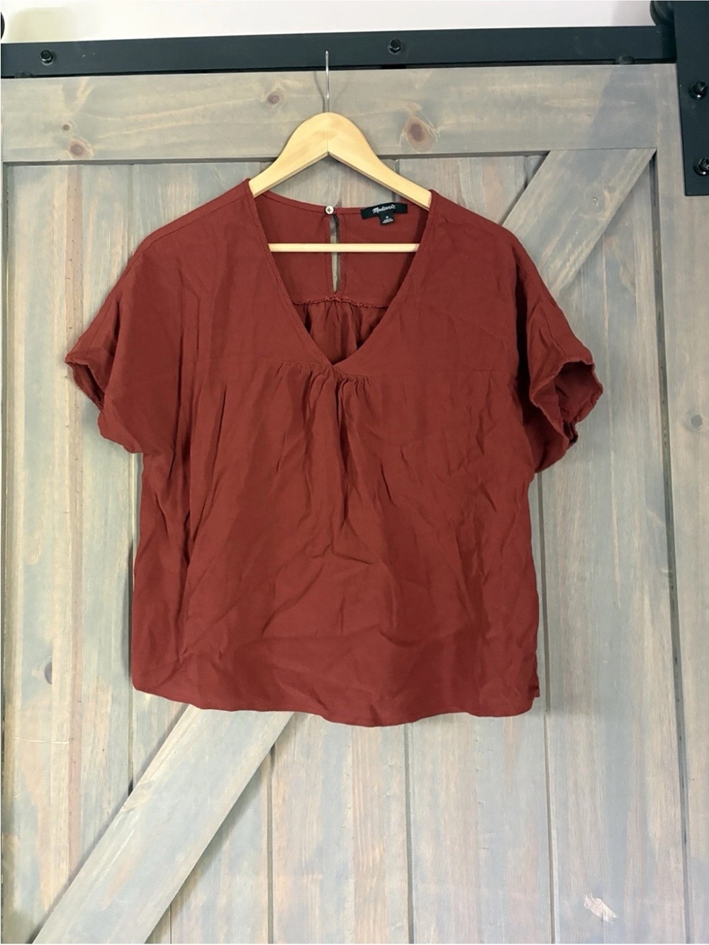 Madewell Terracotta V-Neck Short Sleeve Blouse